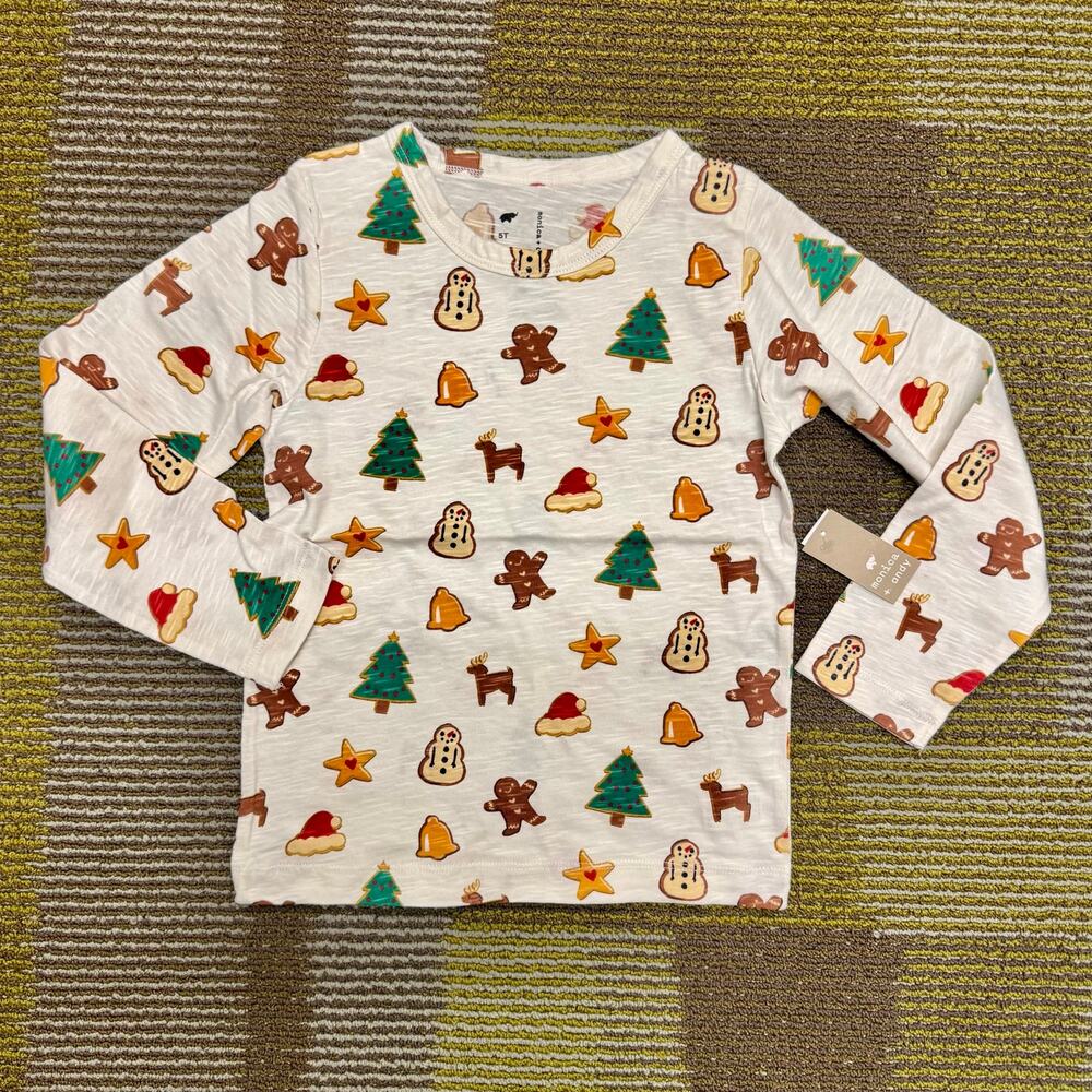 Longsleeve Shirt Organic Cotton Christmas Cookies Holiday Monica + Andy Sz 5T